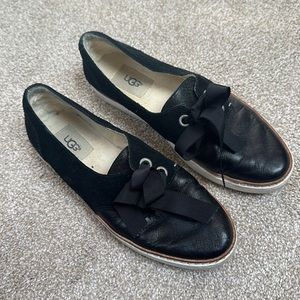 Womens UGG black leather slip on shoes size 7.5